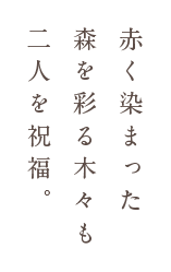 赤く染まった森を彩る木々も二人を祝福。